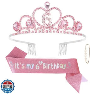 Jaciya 6th Birthday Crown and Sash Pink Birthday Decorations - Picture 1 of 5
