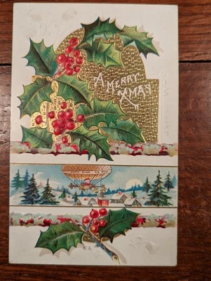 Postal de Navidad vintage ---Envío aéreo de Papá Noel---Envío gratuito Foto 1 de 2