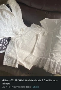 New 4 bundle Items, 3 White Tops & 1 Flimsy Black & White Shorts Size 14/16 - Picture 1 of 19