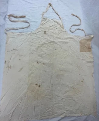 VTG 40S MENS WRAP AROUND TIE WHITE FULL COTTON DENIM APRON - Image 1 of 4