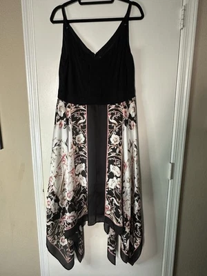 WHBM Scarf Dress Black Pink Floral Sleeveless Size 14 - Image 1 of 4