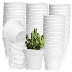 Pack Small Plant Pots Indoor 4 Inch Plastic Planter with Drainage Holes and 60 - Picture 1 of 7