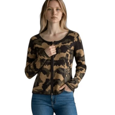 SUÉTER LUMIERE VERDE CAMUFLAJE CREMALLERA FRONTAL TALLA S USADO EN EXCELENTE ESTADO. Foto 1 de 4