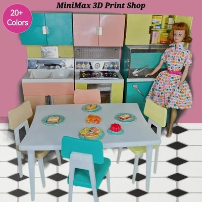 Mesa y sillas réplica de cocina de lectura de lujo para muñecas de moda de 12" - impresas en 3D Foto 1 de 4