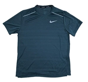 Nike Dri-Fit Mens Medium Miler Reflective Running T-Shirt Green Mesh Breathable - Picture 1 of 8