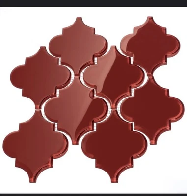 - Arabesco 5 in. x 4 pulgadas. Azulejos de pared de vidrio rojo rubí de 8 mm para baño Foto 1 de 4