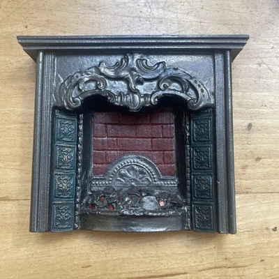 Vintage Dolls House Fireplace Black And Green - Image 1 of 4