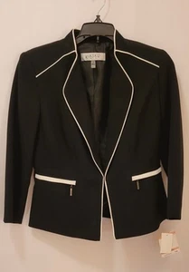 NEU MIT ETIKETT DAMENGRÖSSE 2P KASPER SCHWARZER BLAZER MIT REISSVERSCHLUSS UND TASCHE UND WEISSEN PASPELN - Bild 1 von 4