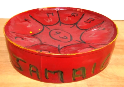 Tambor de aço vintage jamaicano feito à mão arte folclórica de percussão 3"×11" - Imagem 1 de 4