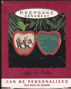 1993 Hallmark Apple for Teacher Ornament Dated Two Mice as Students NIB NEW - Picture 1 of 1