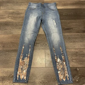 Justice Girls Size 12 Mid Rise Jeggings Jean Legging Pants Sequins - Picture 1 of 9