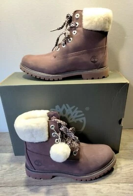 🆕 Timberland женщин 6» стриженный мех бу первоклассный загрузки фиолетовый нубук A297Y размер 7 - Изображение 1 из 4