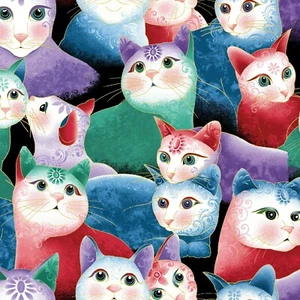 Fabric Cats Mardi Gras Full Watercolor BERNARTEX  Cotton 1/4 Yard 7554MB-99 - Picture 1 of 2