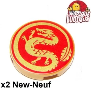 Lego 2x Tile round decorated 2x2 Gold Dragon doré or Red Background 14769pb319 - Imagen 1 de 1