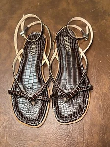 EUC Schutz braune Eidechse Krokoleder Riemchen Knöchelriemen Sandalen 5,5 - Bild 1 von 3