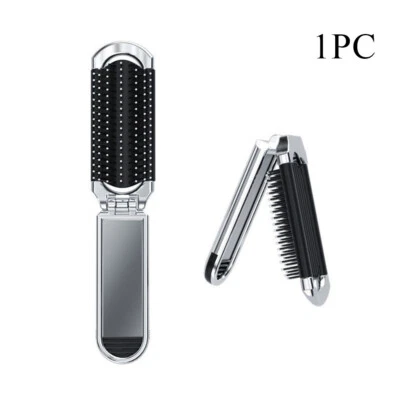 Foldable Hair Comb Pocket Size Styling Tool Hairbrush With Mirror Scalp Massage - Image 1 of 4
