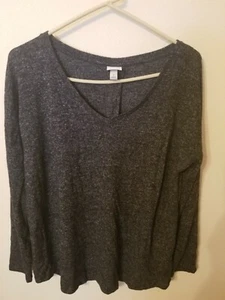 womens  top black gray size L stretch  size L one day v neck  29 L 27 across fro - Picture 1 of 12
