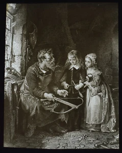 A VISIT TO THE ARMOURERS BY SIR FRANK B DICKSEE C1890 Magic Lantern Slide ART - Picture 1 of 5