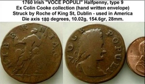  Medio penique de cobre irlandés “VOCE POPULI” 1760.  Cooke Ex Colin, tipo 9 (WI-5627) - Imagen 1 de 1