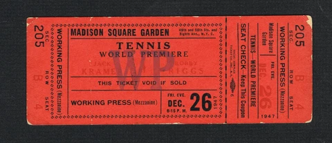 1947 Jack Krammer vs Bobby Riggs full tennis ticket Madison Square Garden  MSG Cover