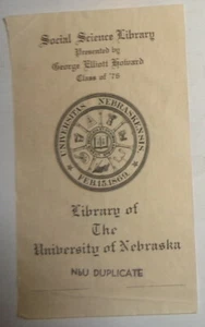 Social Science Library, University Of Nebraska : Ex Libris Bookplate - 1890's - Imagen 1 de 2