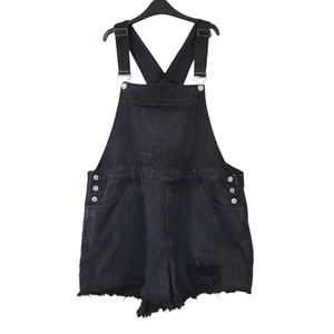 Shein Curve Black Denim Dungaree Shorts UK Women's Size 3XL W36-44 - Picture 1 of 5