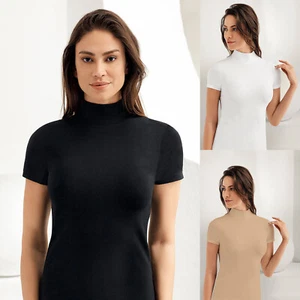 Damen Unterhemd Kurzarm Kurzarmshirt Halbkragen T-Shirt Baumwolle Qualität - Bild 1 von 6