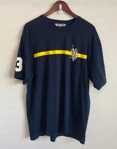 Polo T-Shirt Men XL Navy Blue Yellow Short Sleeve Tee Round Neck Comfy Flowy Top - Picture 1 of 16