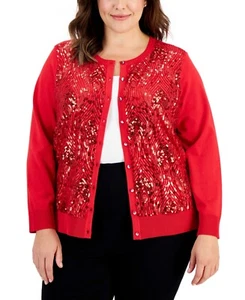 Jm Collection Plus Size Sequin Button-Front Long-Sleeve Cardigan Red SZ 3X - Picture 1 of 5
