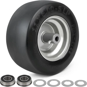 Lotfancy 11X6.00-5” Flat Free Lawn Mower Tire and Wheel, 3/4" or 5/8" Bushings, - Picture 1 of 12