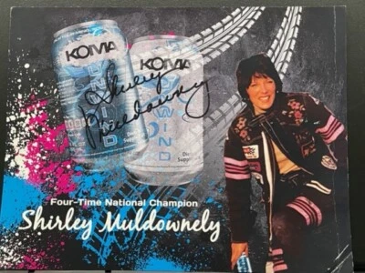 VRHTF VERYRARE NHRA VTG SIGNED BY SHIRLEY MULDOWNEY 4X WORLD CHAMP HAND OUT READ - Изображение 1 из 3