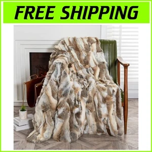Luxury Rabbit Fur Throw Blanket - 60" x 80" Straw Yellow Soft Plush Comfort - Picture 1 of 11