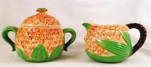 Pineapple Sugar & Creamer Pottery Made Japan Retro Tropical Vintage - Picture 1 of 8