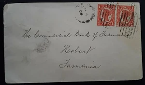1906 Queensland Australia Cover - 2X1d Vermilion 4th S/F Stamps JUNDAH - HOBART - Picture 1 of 3