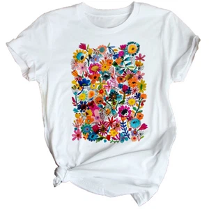 Colorful Floral Flowers Womens T-Shirt Graphic Ladies Tee - Picture 1 of 38