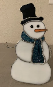 Vintage Stained Glass Snowman Winter Table Top Decoration 9.25 X 6 - Picture 1 of 5