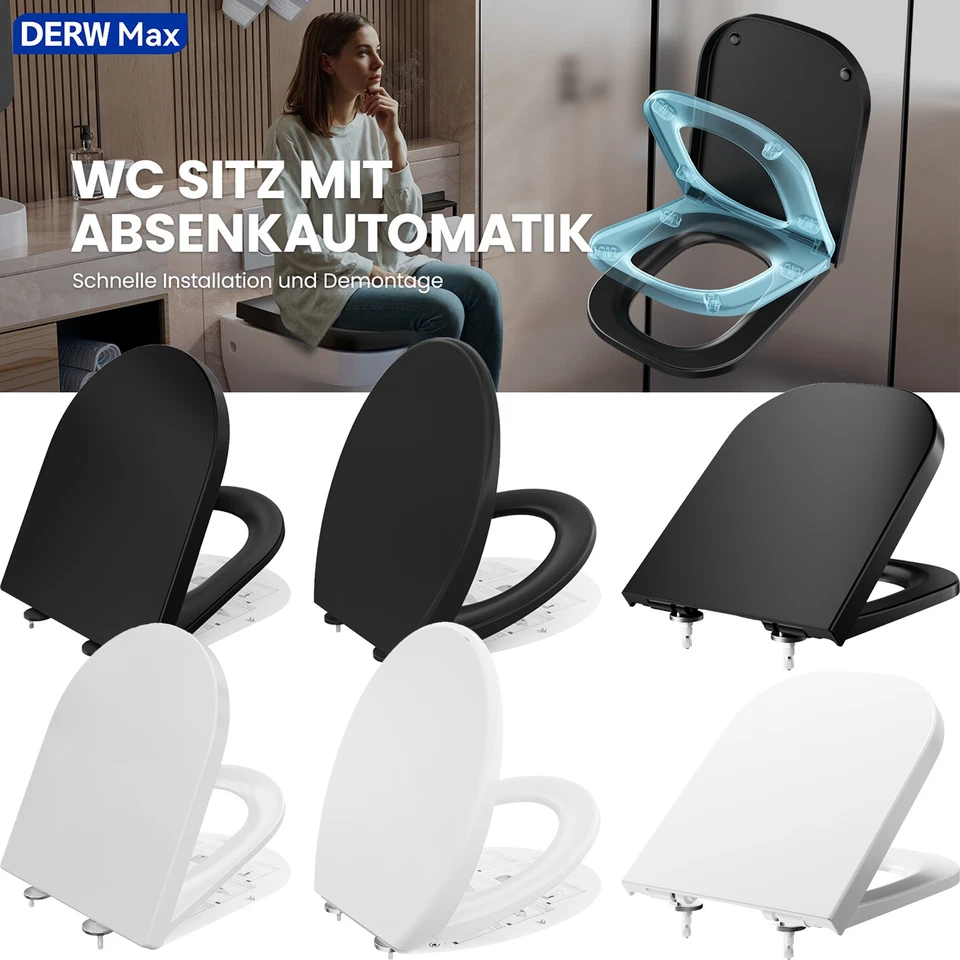 WC Sitz O/D/Eckiger Form Toilettensitz Duroplast WC Deckel mit Absenkautomatik - Bild 1 von 1