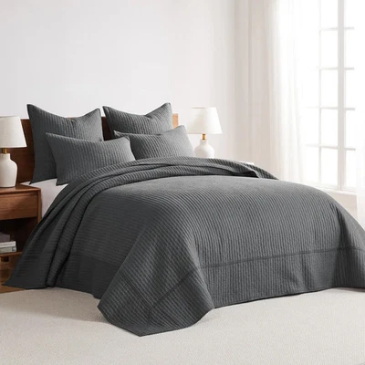 Juego de colcha Levtex Home 3 piezas punto de cruz carbón tamaño queen algodón NUEVO Foto 1 de 4