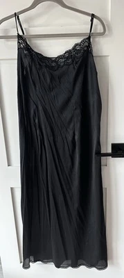 Vintage Vanity Fair Black Slip SZ L Lace Trim Long Stretch Made In the USA slit - Image 1 of 4