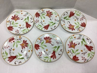 Juego de 6 Platos de Porcelana Oneida Ciprés Italiano, 8", Diseño Floral Usado en Excelente Condición Foto 1 de 4