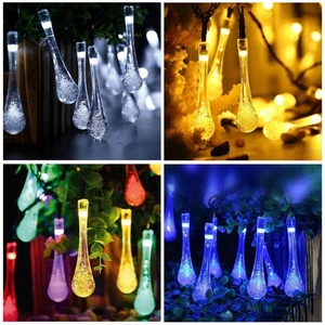 Solar Water Droplet LED Fairy String Lights Outdoor Garden Patio Xmas Decoration - Picture 1 of 16