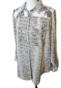 Fig & Flower Langarm Schlangenmuster/Blumen transparent Knopfleiste Damen Gr. S - Bild 1 von 22