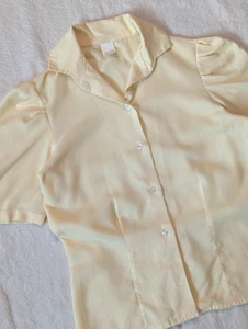 Vintage Viskose Hemd 60er 70er Damen verwaschen gelb cropped Knopfleiste Bluse Small - Bild 1 von 9