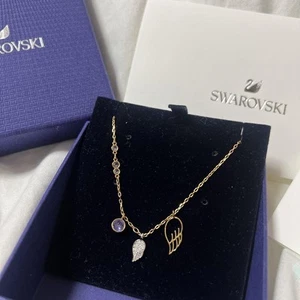 Swarovski Duo Wing Pendant Rose Gold Purple Crystal Feather Necklace C457 - Picture 1 of 5
