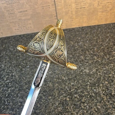 Made In Spain Sword Letter Opener Gold Tone Rapier Style Desk Decor Collectible - Image 1 of 4