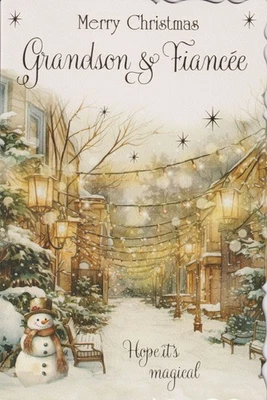 OUT OF THE BLUE GRANDSON AND FIANCEE CHRISTMAS GREETING CARD 9"X6" TRADITIONAL