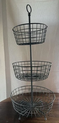 Pottery Barn3 Tier Wire Fruit Basket 32.5” Tall Vintage Iron NEW In Box - Image 1 of 3