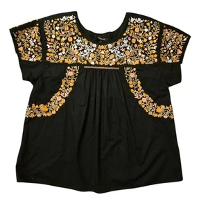Madewell Springtime Embroidered True Black Top Peasant Boho Boxy - Picture 1 of 5