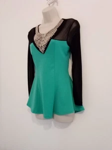 Ladies Italian Evening Top Size 10 Green With Beaded Front Brand New With Tags - Picture 1 of 11