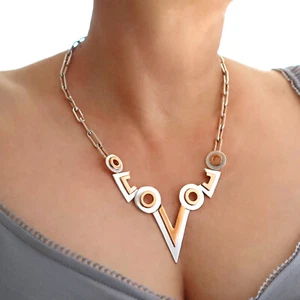 Maria Belen Taxco Necklace 925 Solid Sterling Silver Copper Statement Necklace - Picture 1 of 6